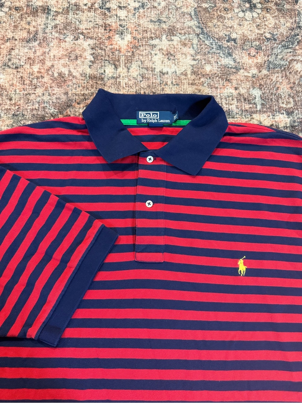 Classic Ralph Lauren red and navy striped polo shirt size XL TALL